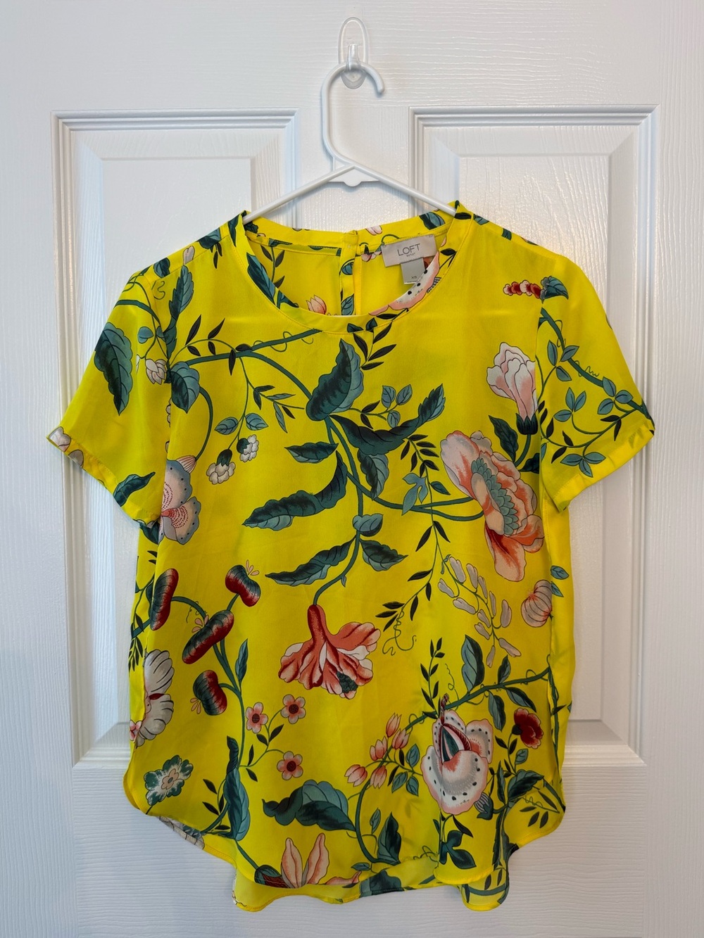 LOFT Bright Yellow Floral Short-Sleeve Blouse- XS